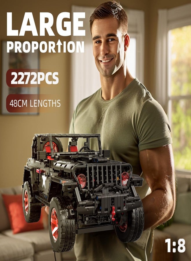 MOCBROPCS RC Off-Road SUV Wrangler Black Warrior Building Kits, 1/8 Scale Pickup Truck Car with Remote Control Lights, Challenge Building Blocks Gift for Technical Enthusiasts Adults & Teens Age 14+ (2272PCS) - Image 2
